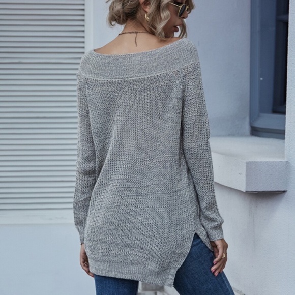 Marled Knit V Neck fall Sweater - H. grey - Picture 2 of 7